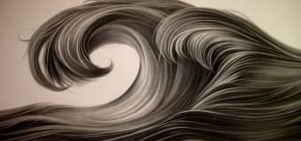 Zhang Chunhong, Waves, 2013, Charcoal on paper, 122 x 366 cm.